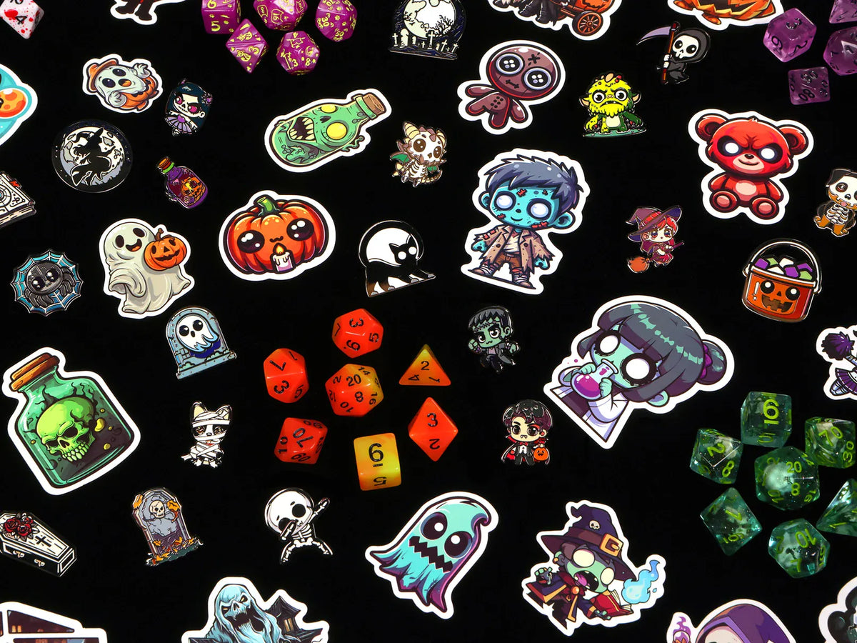 1985 Games Dice Fright Night Mystery Dice – Spooky dice, pins and stickers! 850057672657 85G-frightmyst