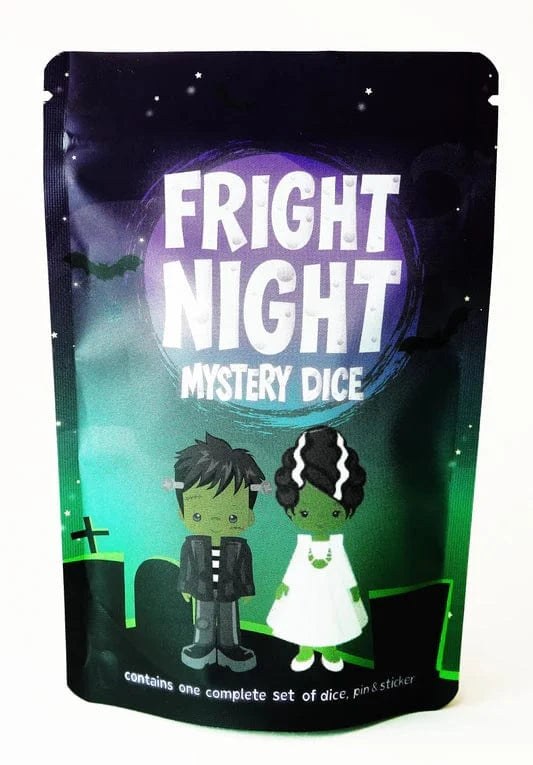 1985 Games Fright Night Mystery Dice – Spooky dice, pins and stickers!
