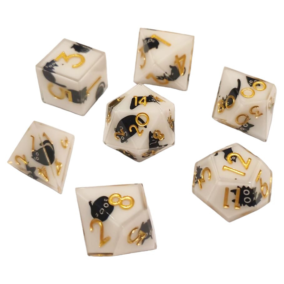 ACD Dice 7-Set Sharp Resin Dice Cheeky Cat 9359627009783 CHR60188
