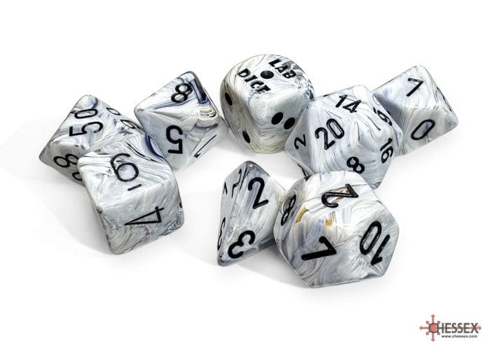Alliance Games Distribution Dice > Chessex Lab Dice 8: Marble Calcite/black Polyhedral 7-Die Set 601982045456 CHX 30067