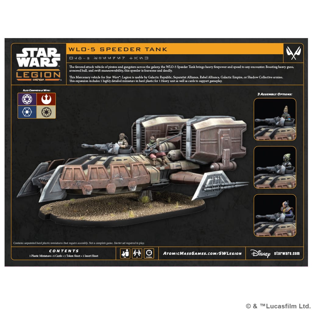 Atomic Mass Games Tabletop Games > Miniature Games > Expansions Star Wars: Legion - WL0-5 Speeder Tank 841333134914 SWQ59
