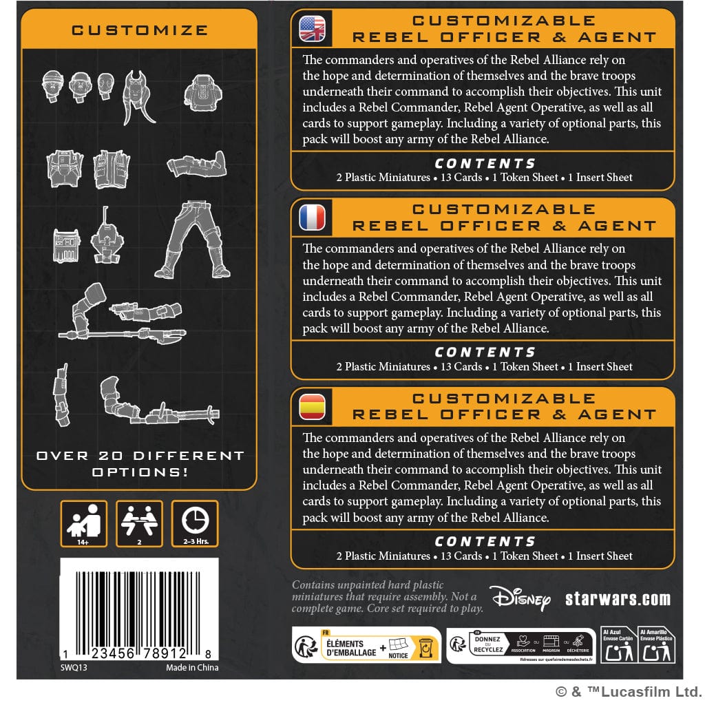 Atomic Mass Games Tabletop Games > Role-Playing Games > Star Wars Star Wars: Legion - Customizable Rebel Officer & Agent 841333132064 SWQ13