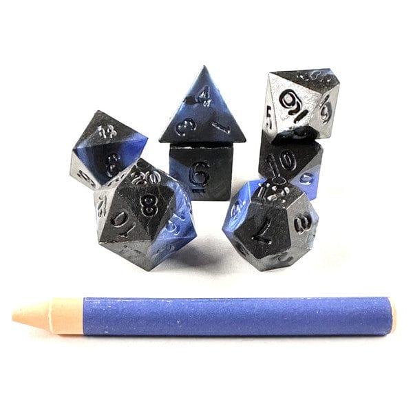 Black Oak Workshop Dice > Other Dice 7-Set Advanced Dice & Crayon Set: Black/Blue Swirl 850070051057 BOW7DSADCBLKBLU