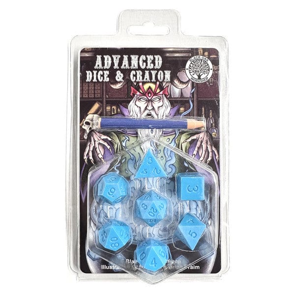 Black Oak Workshop Dice > Other Dice 7-Set Advanced Dice & Crayon Set: Blue 850070051064 BOW7DSADCSOLBLU
