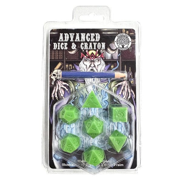 Black Oak Workshop Dice > Other Dice 7-Set Advanced Dice & Crayon Set: Green 850070051071 BOW7DSADCSOLGRN
