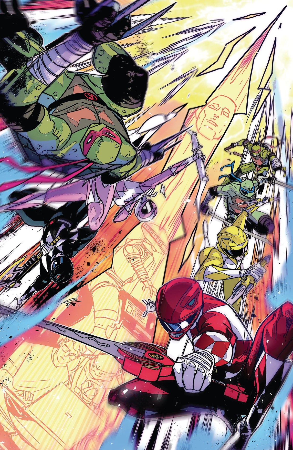 Boom Entertainment Comic Books > Incentives Mighty Morphin Power Rangers/Teenage Mutant Ninja Turtles III #2 G 1:50 INCV (Full Art, Carlini) 84428401272002071 PRH-84428401272002071