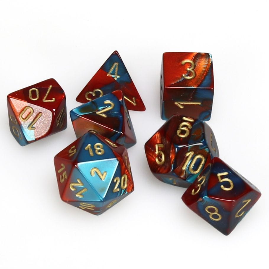 Chessex Dice > Chessex 7-Set Cube Gemini Red and Teal with Gold 601982023164 CHX26462
