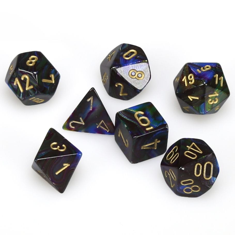 Chessex Dice > Chessex 7-Set Cube Lustrous Shadow with Gold 601982025045 CHX27499
