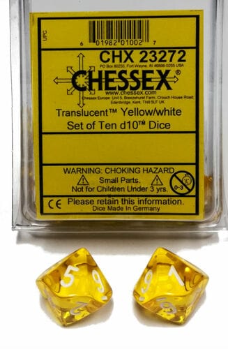 Chessex Dice > Chessex Chessex Dice: Translucent Polyhedral D10 Yellow/White (10) Revised 601982010027