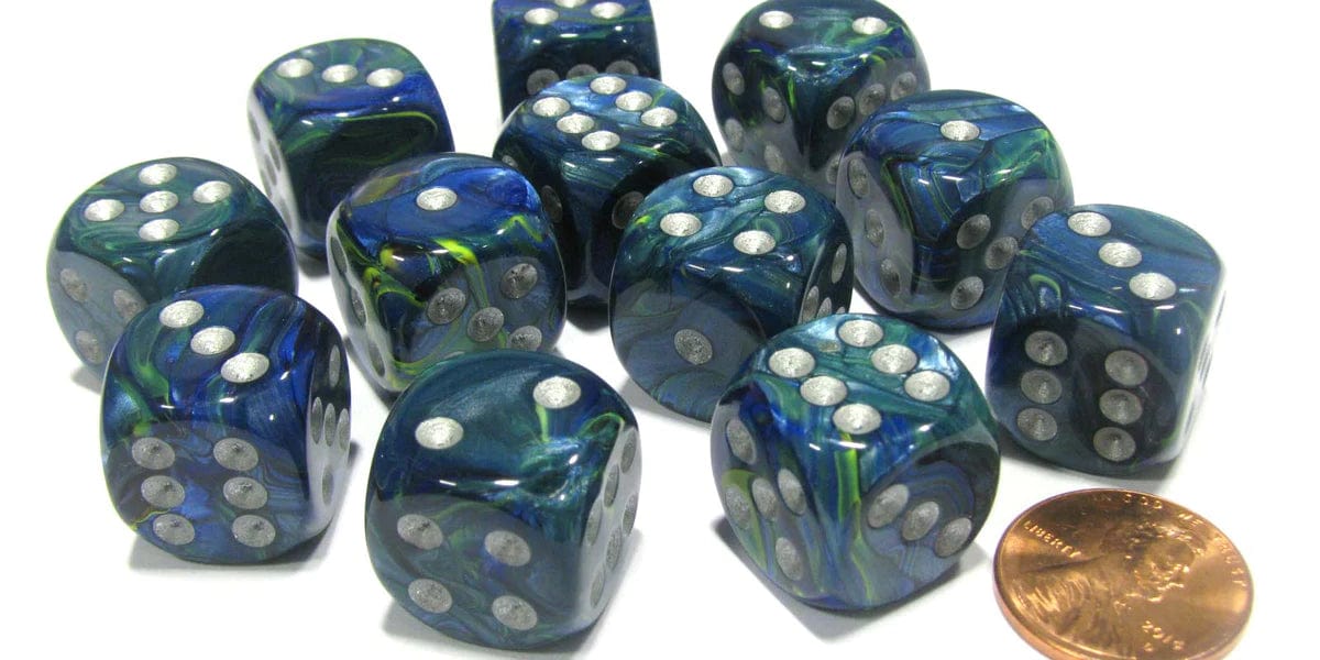 Chessex Dice > Chessex Chessex: Festive Dice 12ct - Green/Silver (d6) 601982025434 CHX 27645