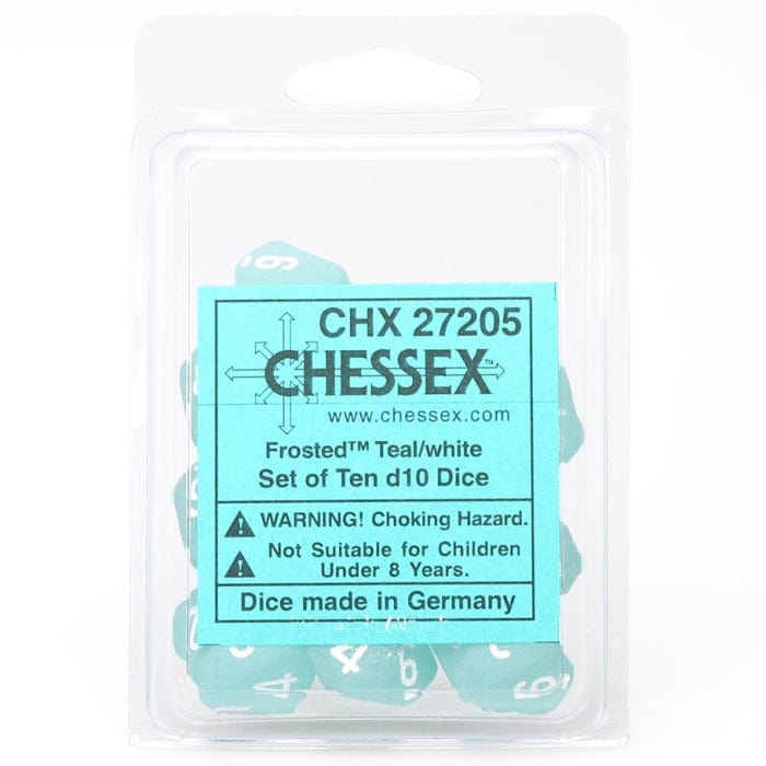 Chessex Dice > Chessex Chessex: Frosted Poly Dice 10ct - Teal/White (d10) 601982023881 CHX 27205