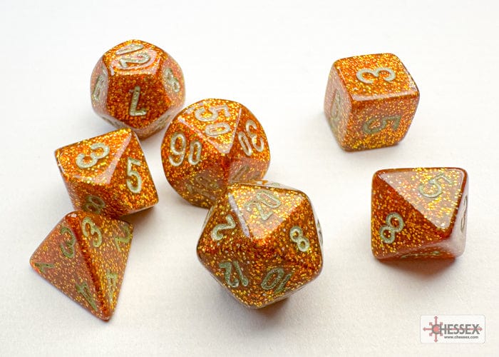 Chessex Dice > Chessex Chessex: Mini Plastic 7-Die Set - Glitter Gold/silver 601982040826 CHX 20503