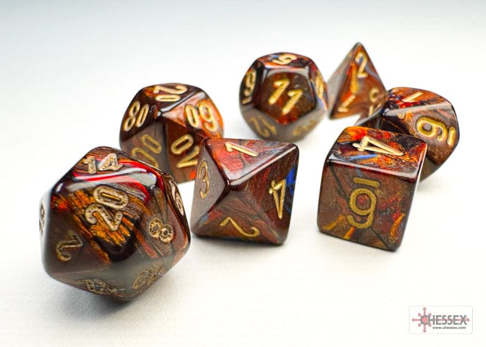 Chessex Dice > Chessex Chessex: Mini Plastic 7-Die Set - Scarab Blue Blood/Gold 601982041687 CHX 20419