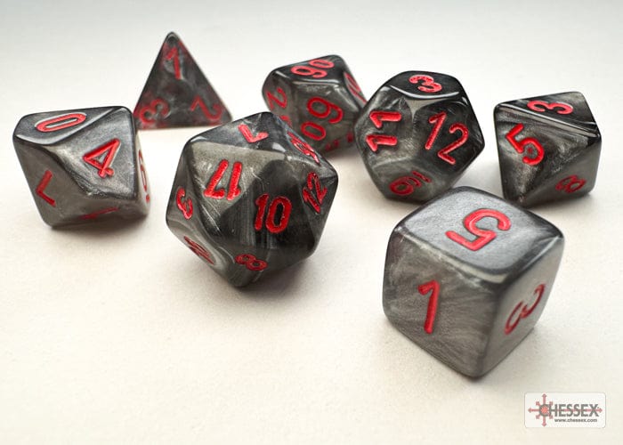 Chessex Dice > Chessex Chessex: Mini Plastic 7-Die Set - Velvet Black/Red 601982040987 CHX 20478