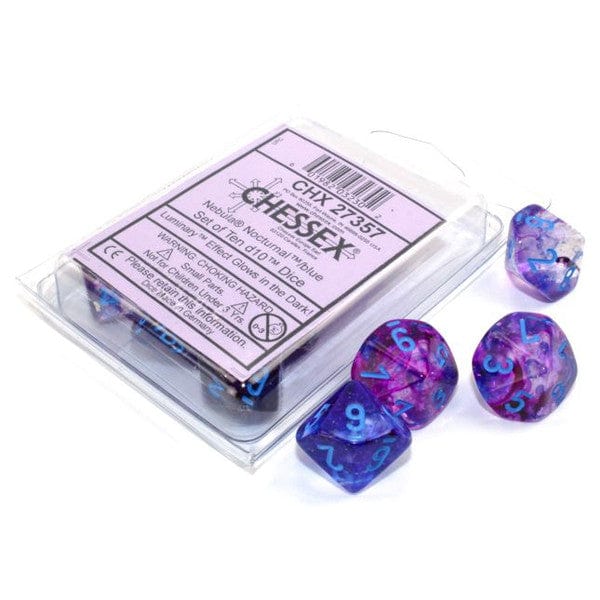 Chessex Dice > Chessex Chessex: Plastic 10d10 Set - Nebula Nocturnal/Blue Luminary 601982032302 CHX 27357