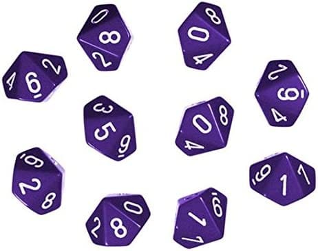 Chessex Dice > Chessex Chessex: Plastic 10d10 Set - Opaque Purple/white 601982022440 CHX 26207
