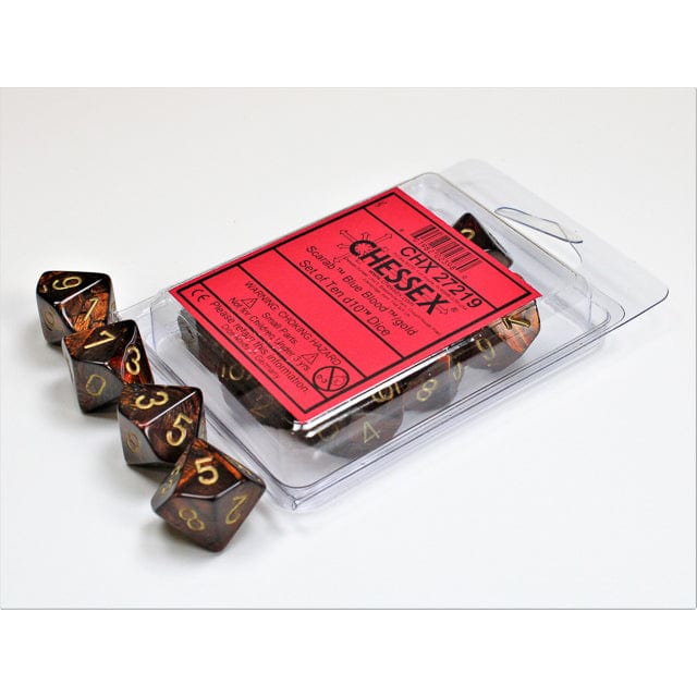 Chessex Dice > Chessex Chessex: Plastic 10d10 Set - Scarab Blue Blood/gold 601982023980 CHX 27219