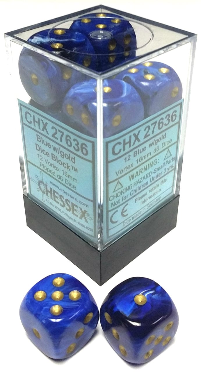 Chessex Dice > Chessex Chessex: Plastic 12d6 Set - Vortex Blue/Gold 601982025366 CHX 27636