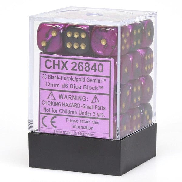 Chessex Dice > Chessex Chessex: Plastic 36d6 Set - Gemini Black-Purple/Gold 601982023669 CHX 26840