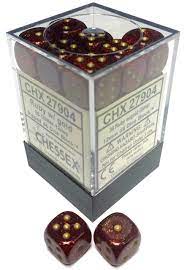 Chessex Dice > Chessex Chessex: Plastic 36d6 Set - Glitter Ruby/Gold 601982026318 CHX 27904