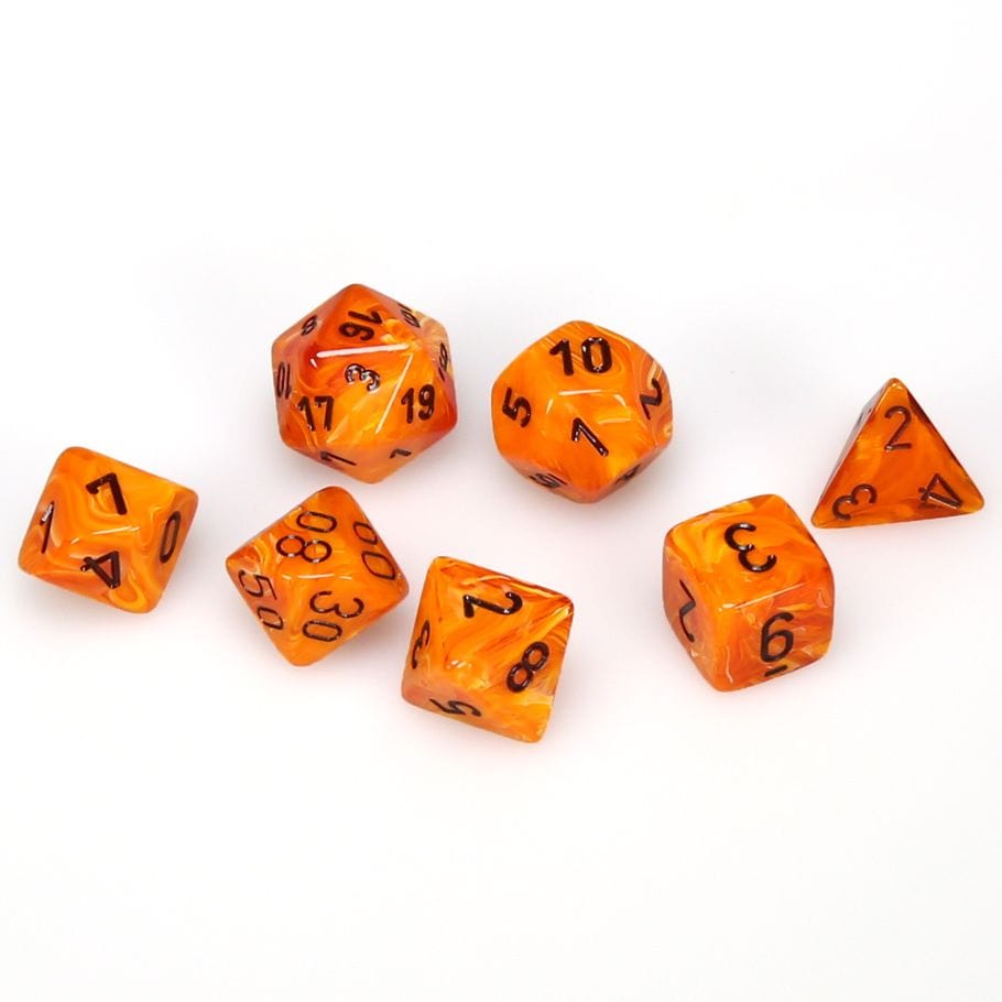 Chessex Dice > Chessex Chessex: Plastic 7-Die Set - Vortex Orange/Black 601982024734 CHX 27433