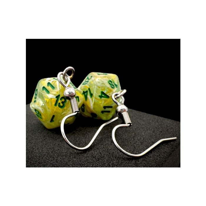Chessex Dice > Chessex Hook Earrings Marble Green Mini d20 Pair 601982036843 CHX54203