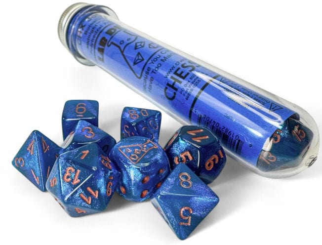Chessex Dice > Chessex Lab Dice 9: Borealis Midnight/copper Polyhedral 7-Die Set (with bonus die) 601982047085 CHX 30069