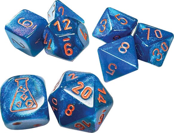 Chessex Dice > Chessex Lab Dice 9: Borealis Midnight/copper Polyhedral 7-Die Set (with bonus die) 601982047085 CHX 30069