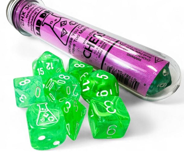 Chessex Dice > Chessex Lab Dice 9: Nebula Gelatinous/white Polyhedral 7-Die Set (with bonus die) 601982047139 CHX 30074