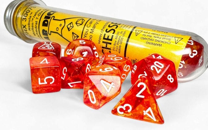 Chessex Dice > Chessex Lab Dice 9: Nebula Molten/white Polyhedral 7-Die Set (with bonus die) 601982047122 CHX 30073
