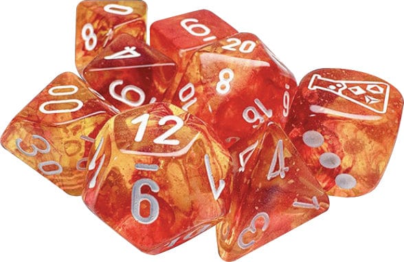 Chessex Dice > Chessex Lab Dice 9: Nebula Molten/white Polyhedral 7-Die Set (with bonus die) 601982047122 CHX 30073