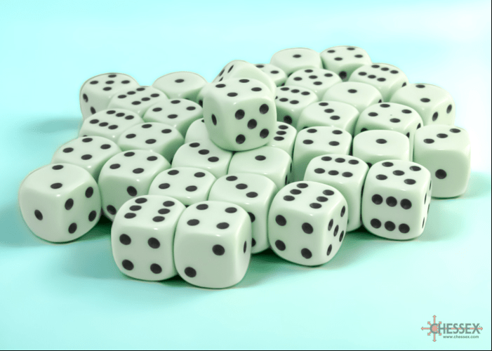 Chessex Dice > Chessex Opaque 12mm d6 Pastel Green/black Dice Block (36 dice) 601982043445 CHX 25865