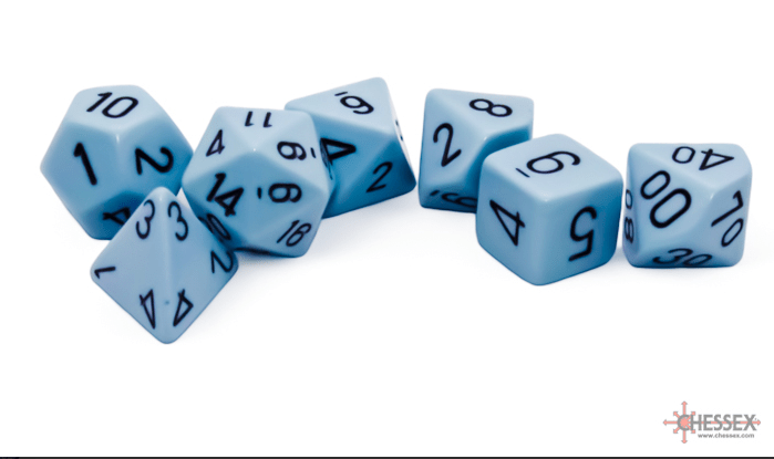 Chessex Dice > Chessex Opaque Polyhedral Pastel Blue/black 7-Die Set 601982043575 CHX 25466