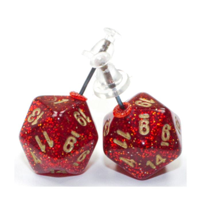 Chessex Dice > Chessex Stud Earrings Glitter Ruby Mini d20 Pair 601982037017 CHX54508