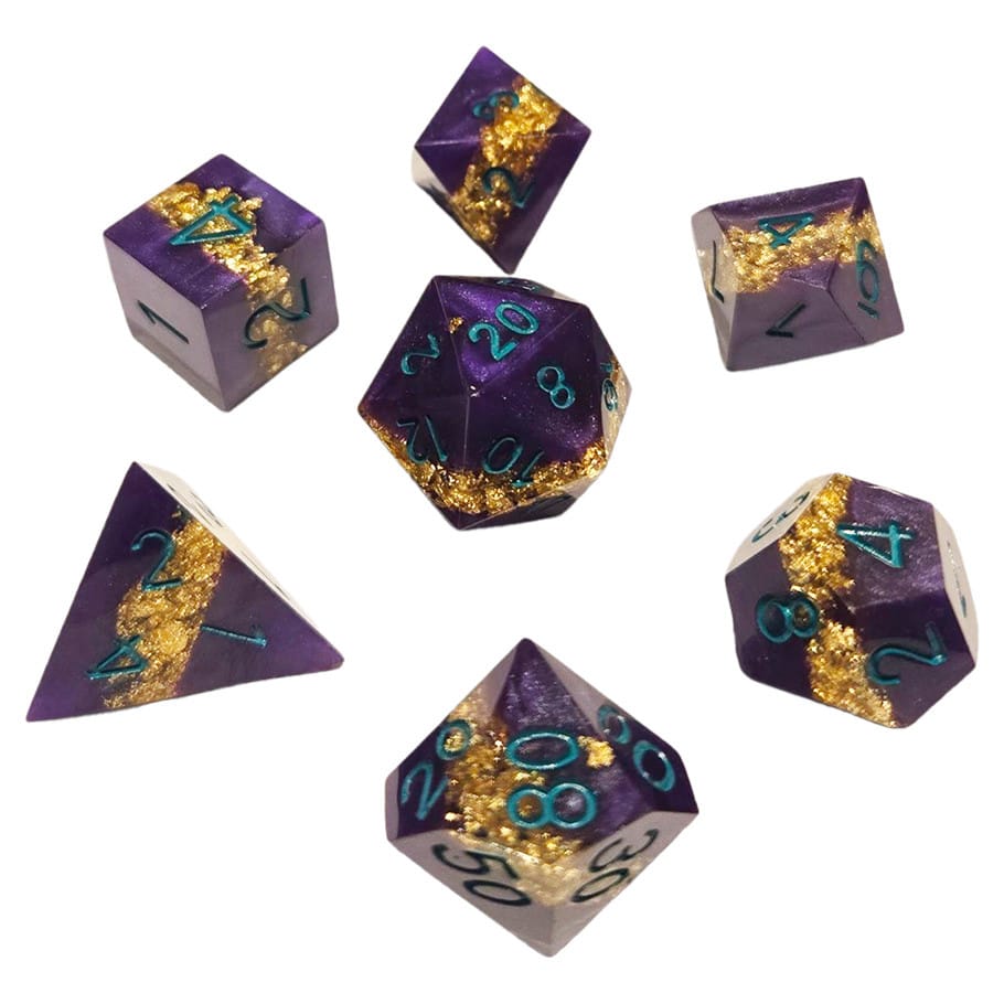 Chronicle RPG Accessories Pty Ltd Dice > Other Dice 7-Set Sharp Resin Dice Purple Goldvein 9359627009875 CHR60197