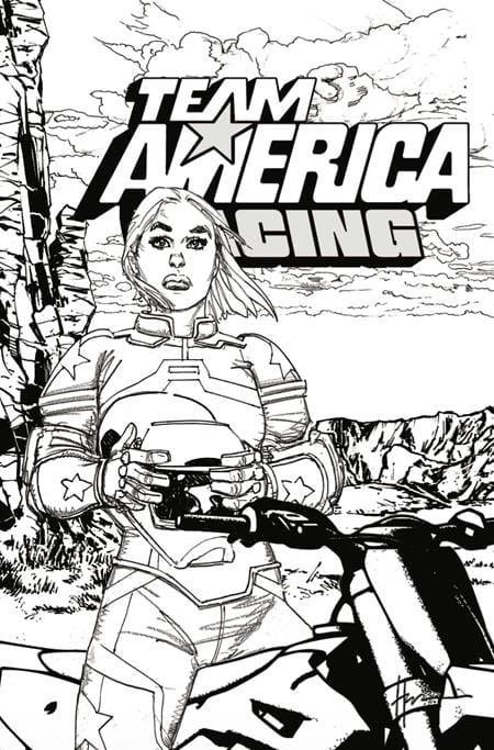 CSN Press Comic Books TEAM AMERICA RACING FULL THROTTLE EDITION #1 (ONE SHOT) CVR E HOWARD CHAYKIN B&W VARIANT 64924187776900151 0526CS0654