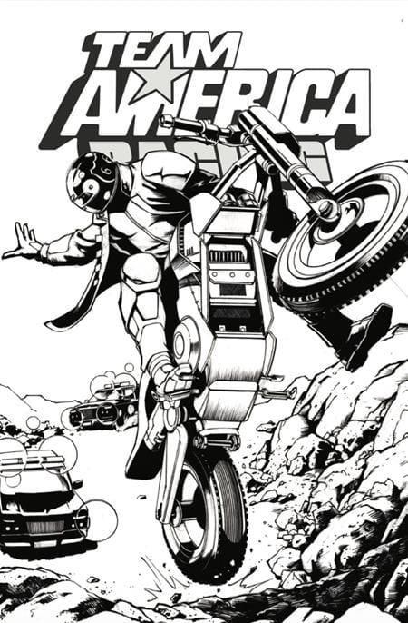 CSN Press Comic Books TEAM AMERICA RACING FULL THROTTLE EDITION #1 (ONE SHOT) CVR F JAVIER SALTARES B&W VARIANT 64924187776900161 0526CS0655