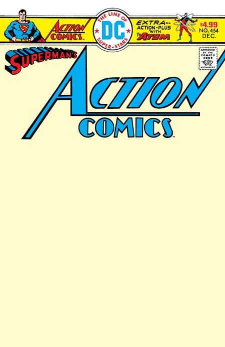DC Comics Comic Books ACTION COMICS #454 FACSIMILE EDITION CVR B BLANK CARD STOCK VAR 76194139480000121 0226DC0220