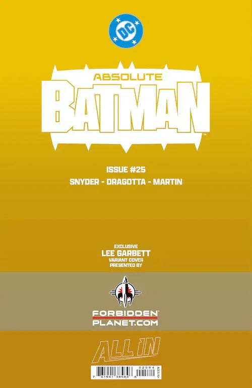 DC Comics Comic Books > Incentives ABSOLUTE BATMAN #25 LEE GARBETT EXCLUSIVE FORBIDDEN PLANET VIRGIN FOIL VARIANT (Release Date: 10/28/2026) TE-0826DC0066-EXCLUSIVE-FORBIDDEN-PLANET-VIRGIN