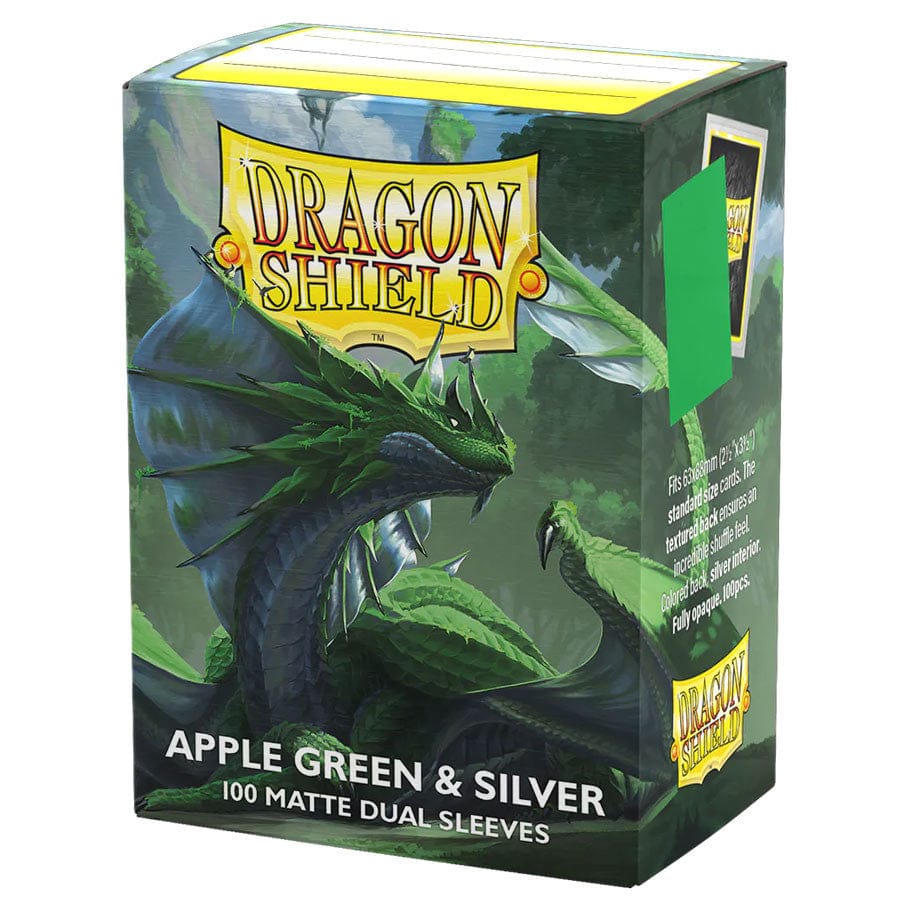 Dragon Shield Game Supplies > Card Sleeves Dragon Shield: Dual Matte Deck Protector 100ct - Apple Green & Silver 5706569150730 ATM15073