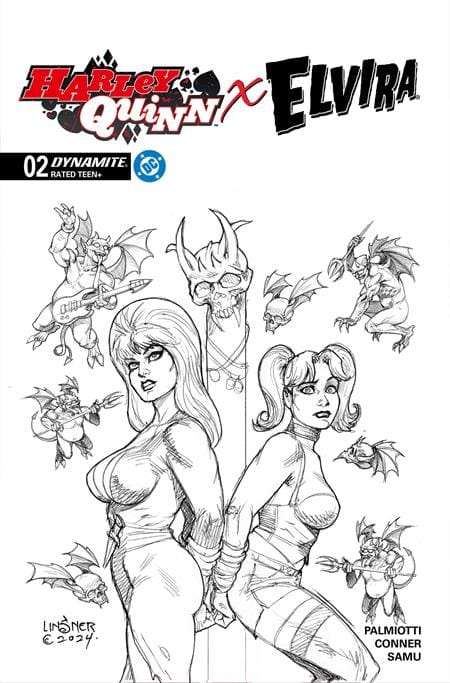DYNAMITE Comic Books HARLEY QUINN X ELVIRA #2 CVR T INC 1:7 JOSEPH MICHAEL LINSNER LINE ART FOC BONUS VAR 72513035710602201 0925DE8298