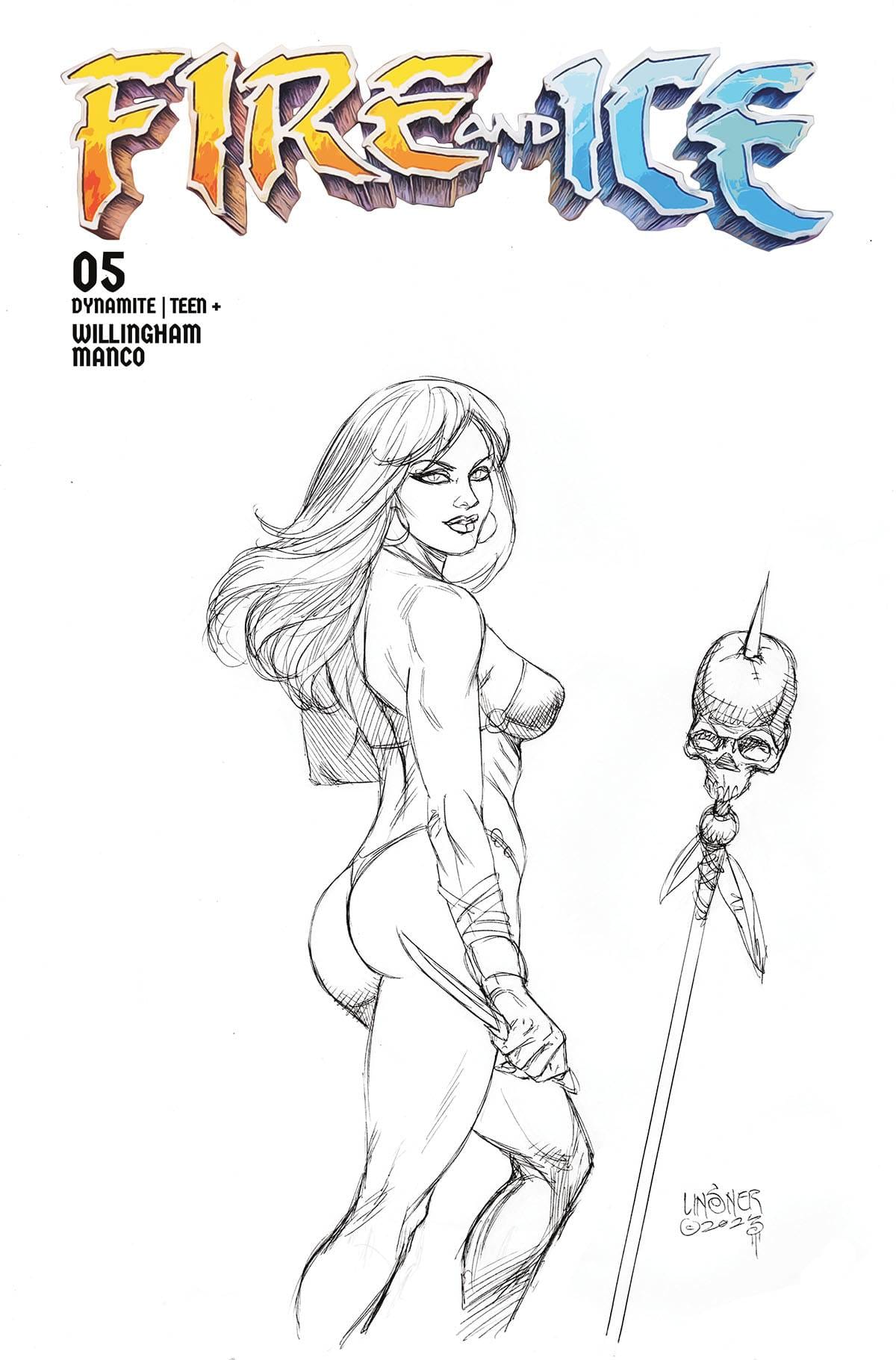 DYNAMITE Comic Books > Incentives FIRE AND ICE #5 CVR D 1:10 INCV LINSNER LINE ART 72513033059805041 FEB240285