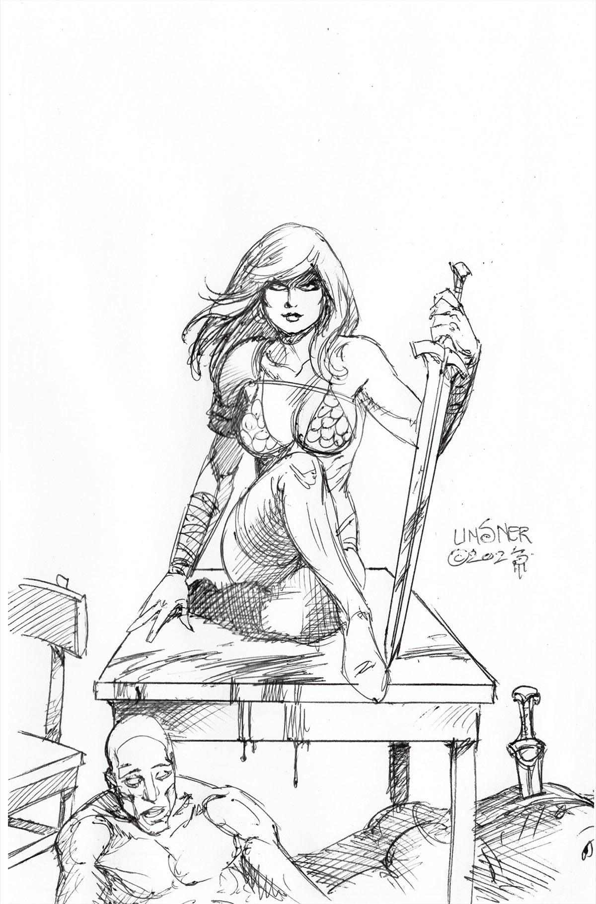 DYNAMITE Comic Books > Incentives RED SONJA EMPIRE DAMNED #1 CVR O 1:25 INCV LINSNER LINE A '72513034381901151 FEB240185