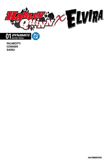 DYNAMITE Entertainment Comic Books HARLEY QUINN X ELVIRA #1 CVR J BLANK AUTHENTIX VAR 72513035710601101 0825DE0644