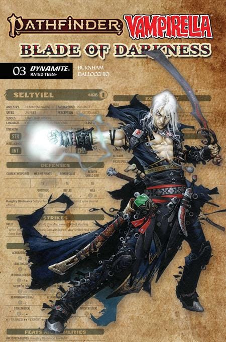 DYNAMITE Entertainment Comic Books PATHFINDER VAMPIRELLA BLADE OF DARKNESS #3 CVR C WAYNE REYNOLDS CHARACTER SHEET VAR (Release Date: 12/23/2026) 72513036738903031 1026DE0679