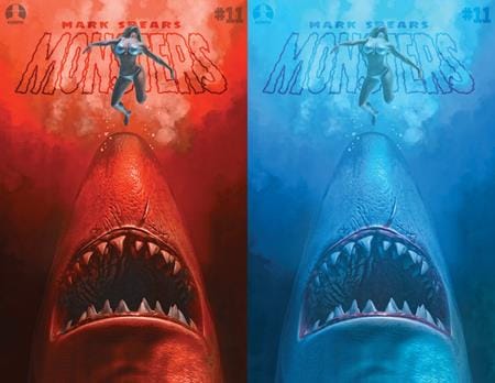 Ex Posse Holdings Comic Books MARK SPEARS MONSTERS #11 CVR B MARK SPEARS SHARK ATTACK JAWS HOMAGE HOLOFOIL FLIP COVER VAR 60283502333101121 0526EX0876