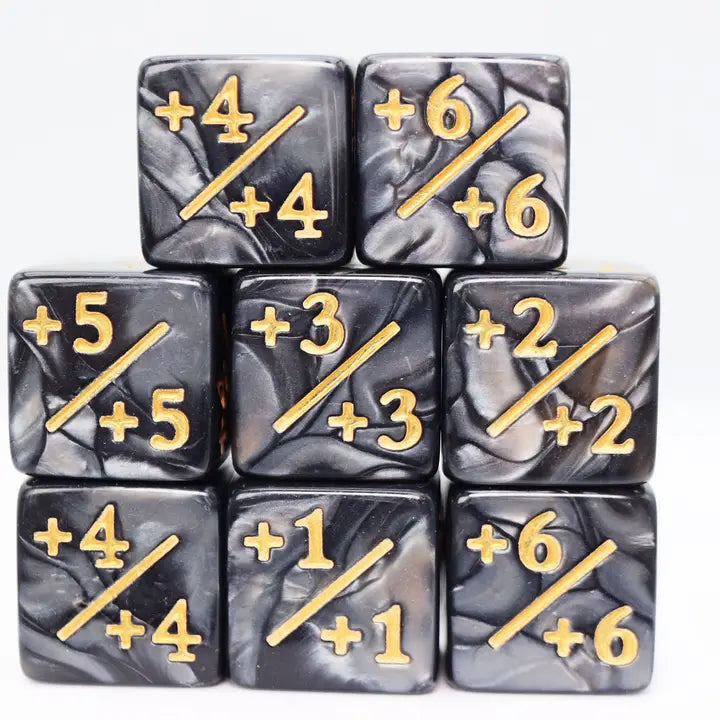 Foam Brain Games Dice +1/+1 Pearl Black Counters For Magic - Set of 8 617629726114 FBG5060