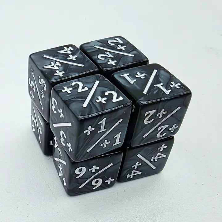 Foam Brain Games Dice +1/+1 Pearl Black with White Counters For Magic - Set of 8 840292515963 FBG5153