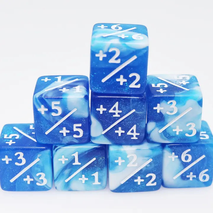Foam Brain Games Dice +1/+1 White & Blue Glitter Counters For Magic - Set of 8 840292516441 FBG5160