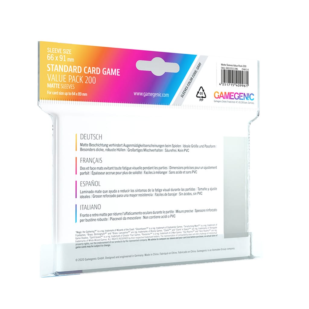 Gamegenic Game Supplies > Card Sleeves Matte Sleeves Standard Card Game-Size Value Pack (200ct.) 4251715419953 GGS10194ML